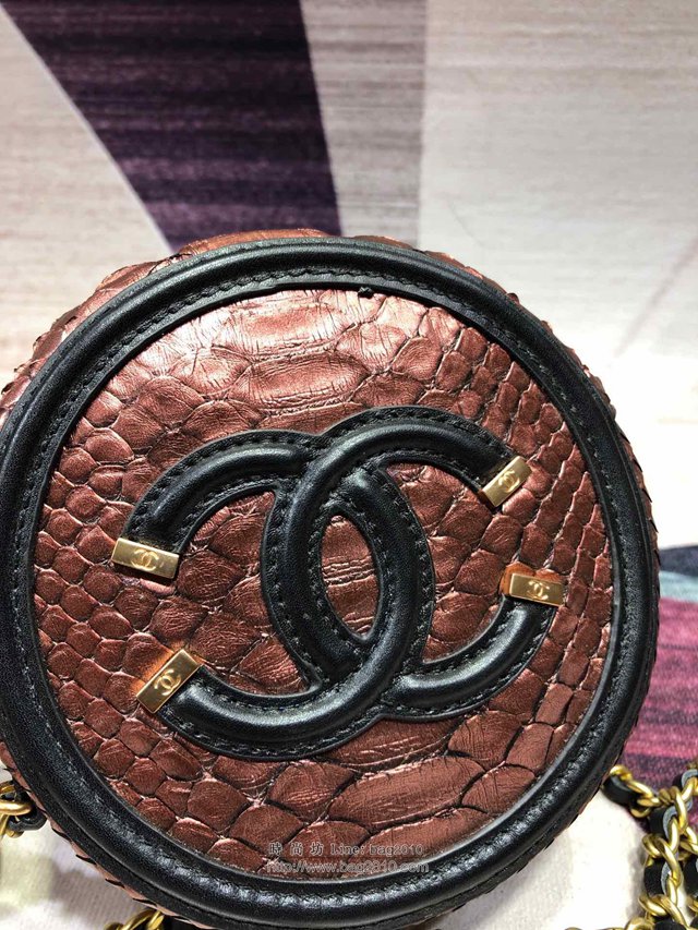 Chanel女包 A81599 香奈兒鏈子斜跨包 蟒蛇皮 羊皮革 彩繪Chanel圓餅包  djc3782